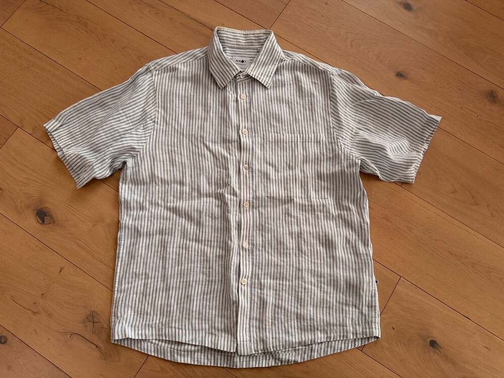 NN07 Hans SS 5264 Blue Striped 100% Linen Short Sleeve Shirt XL